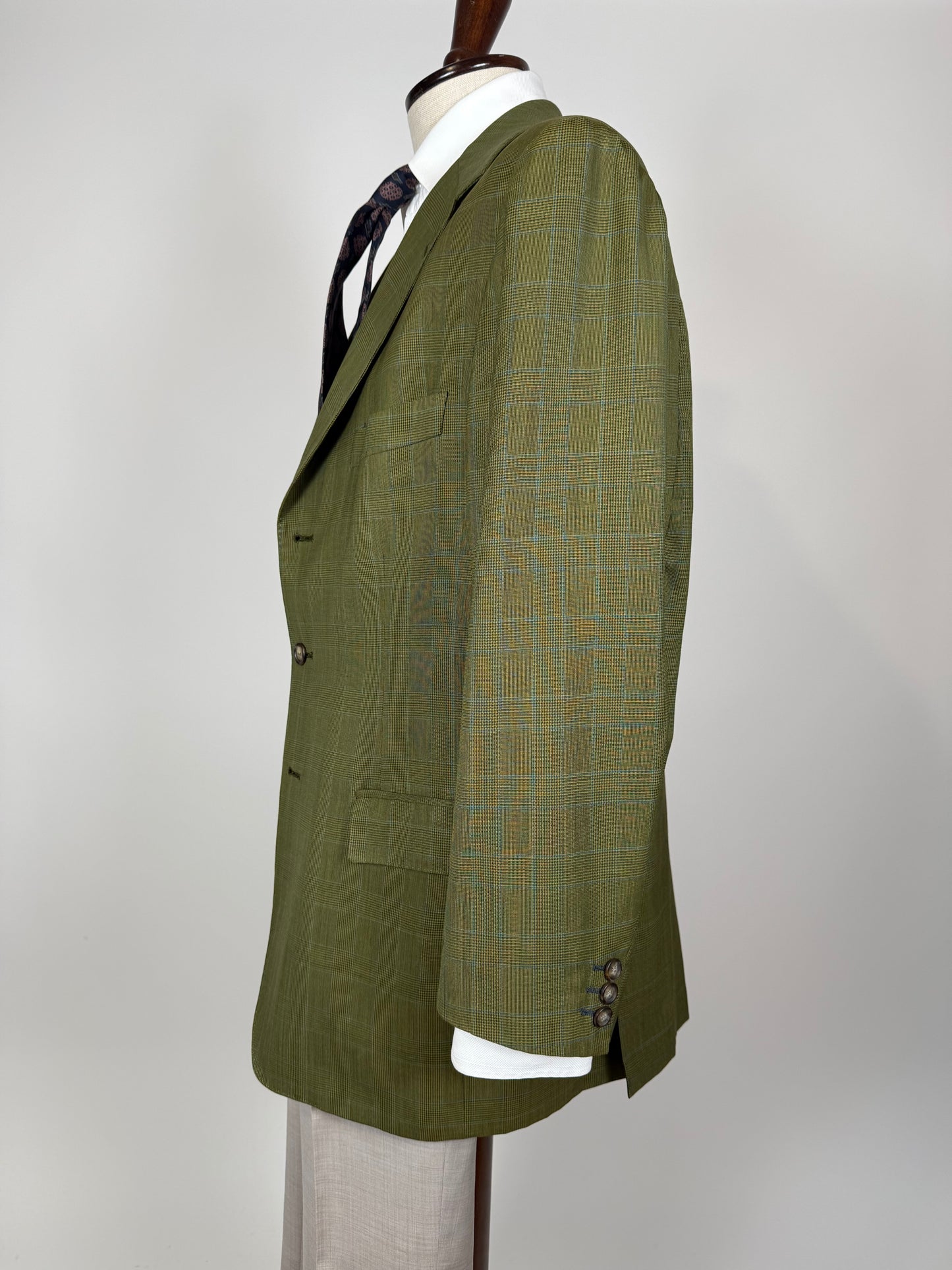 Giacca De Paz fresco lana verde glen check - tg. 52