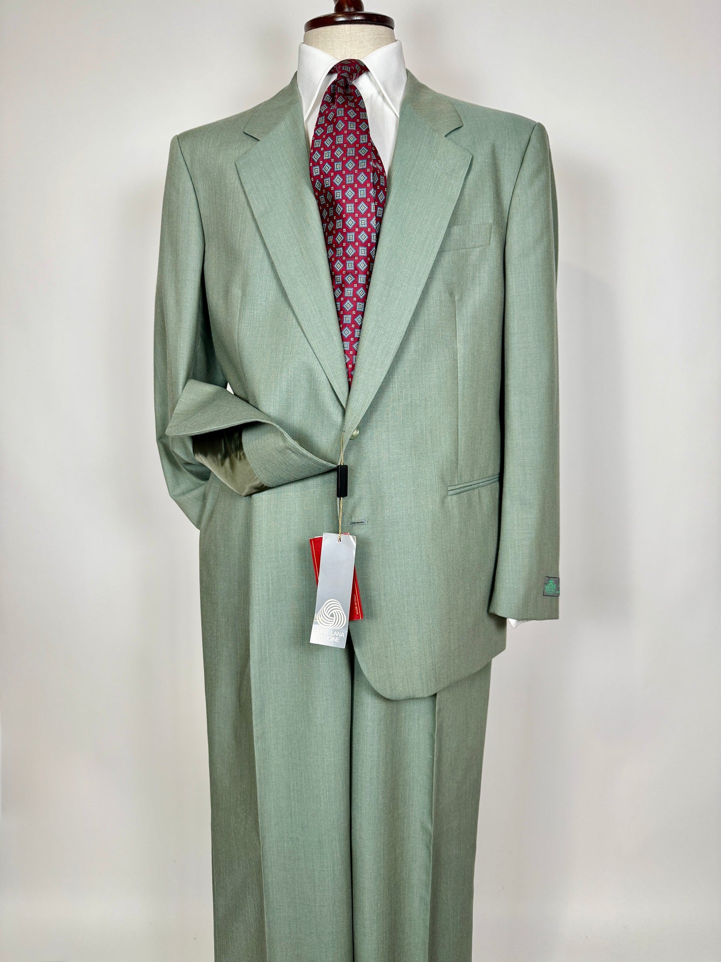 Completo anni '80 fresco lana verde menta (NOS) - tg. 54/56 drop basso