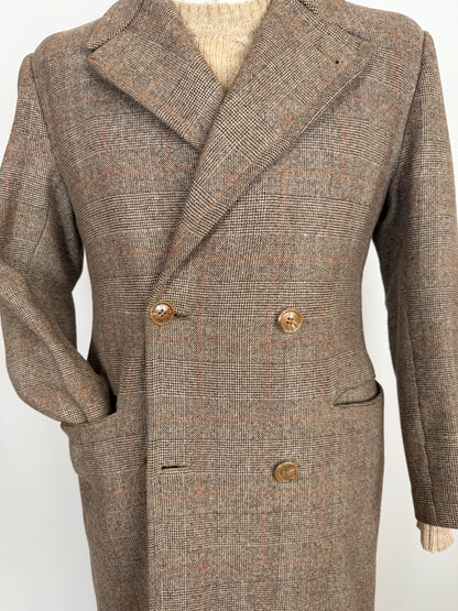 Cappotto doppiopetto sartoriale anni ‘50/‘60 glen check tabacco - tg. 44-46