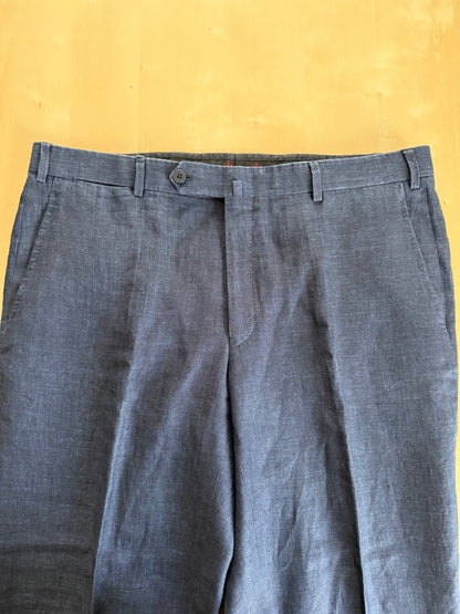 Pantaloni Isaia lino blu effetto chambray - tg. 52