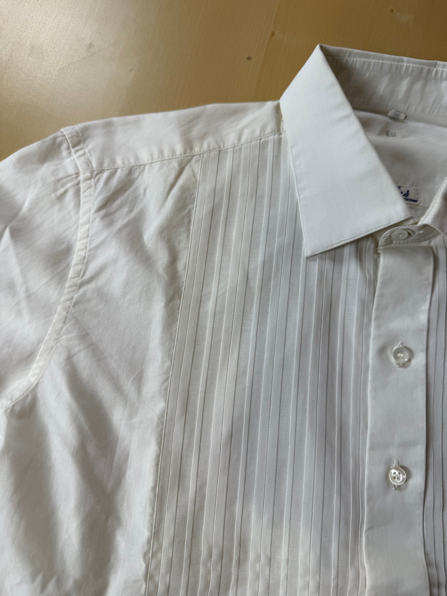 Camicia da smoking anni ‘70/‘80 con sparato plissettato - M collo 40