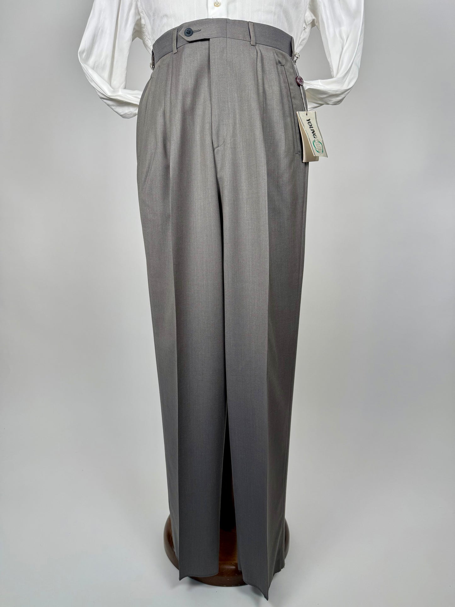 Pantaloni anni '80 NOS fresco lana grigio-verde (4 pinces!) - tg. 44/46