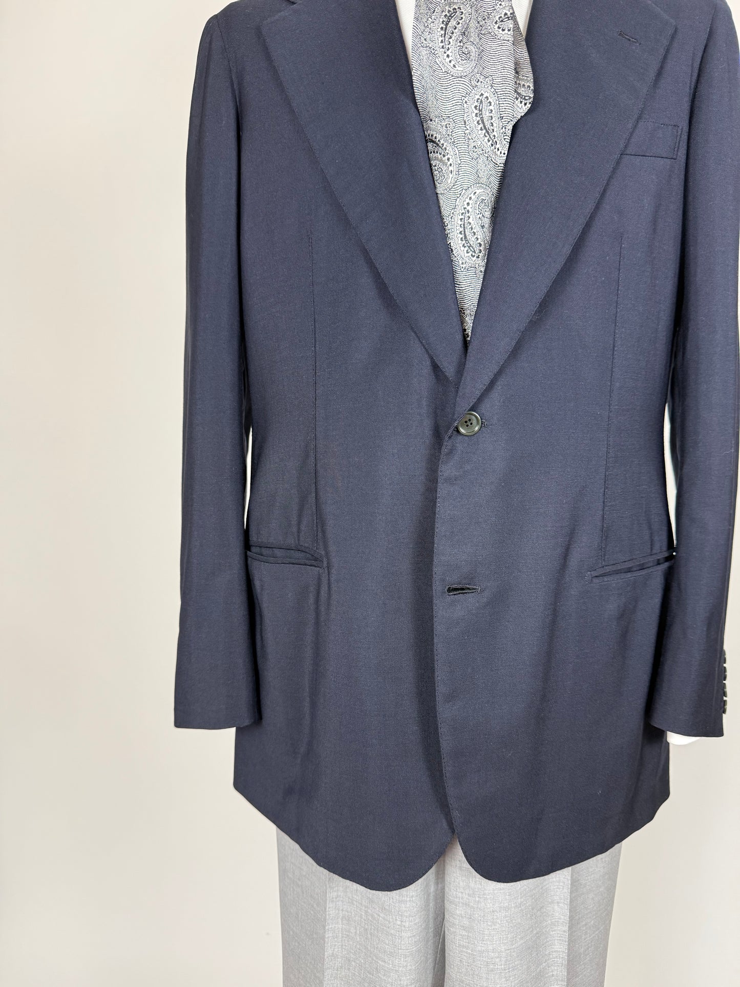 Giacca sartoriale anni '70 fresco lana blu - tg. 52 lunga