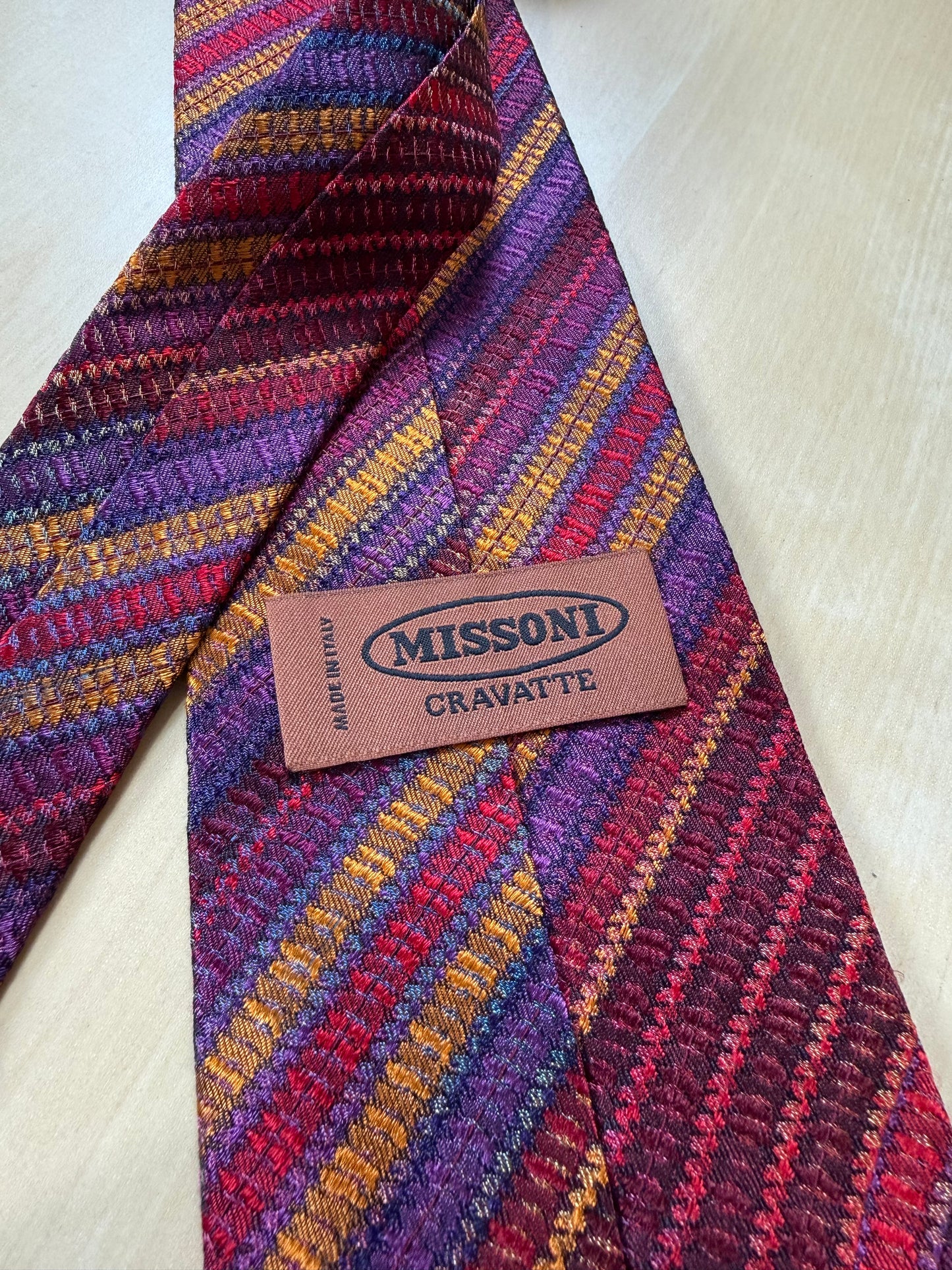 Cravatta Missoni righe rosso viola