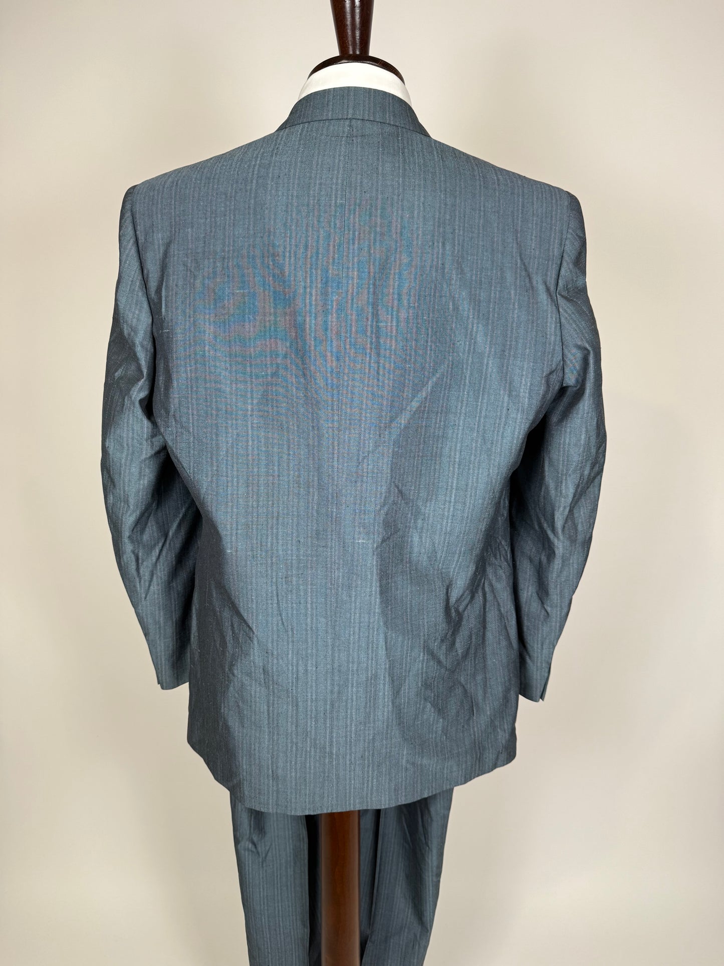Completo anni '80 in pura seta shantung blu carta da zucchero - tg. 52/54