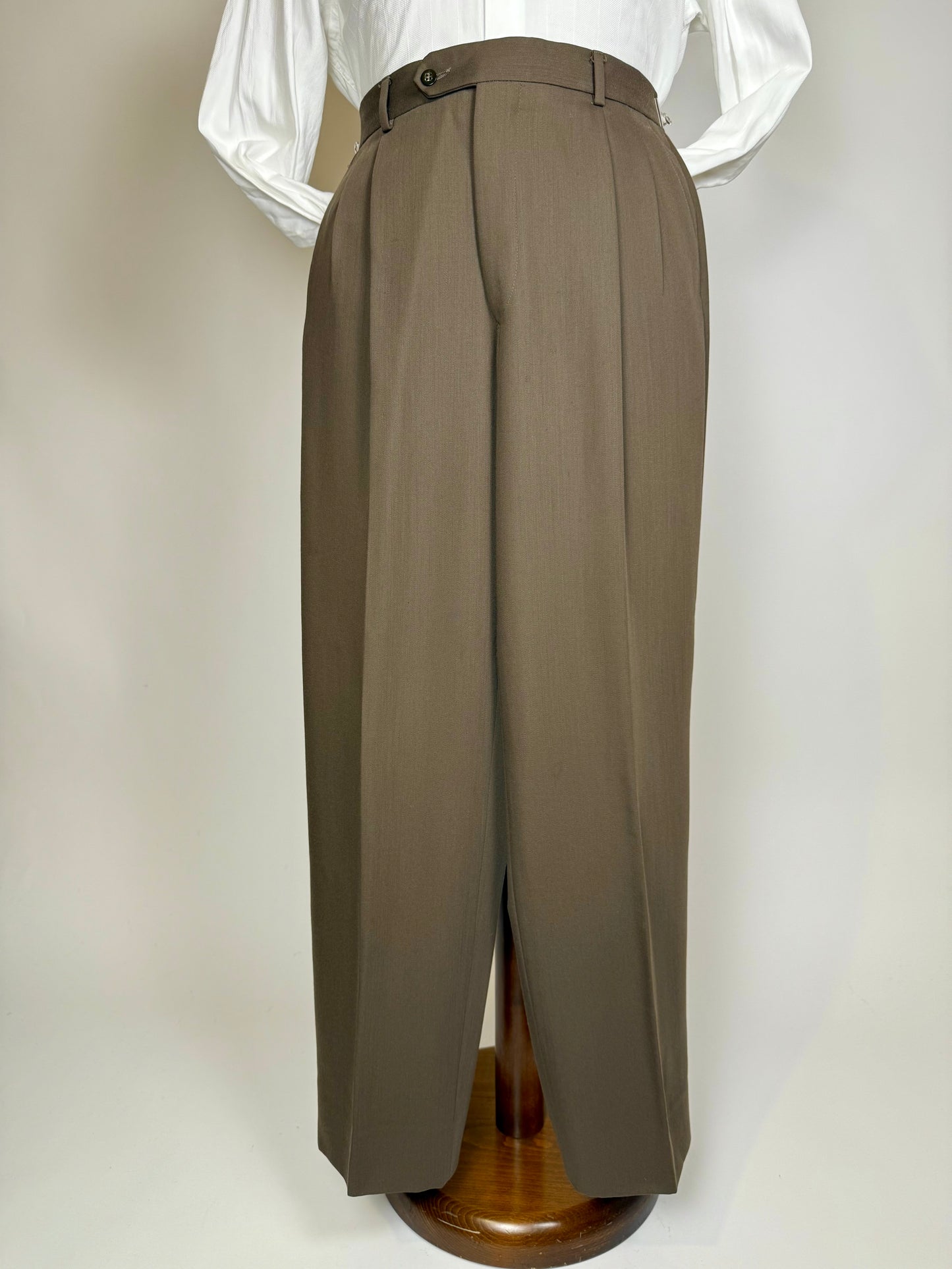 Pantaloni lana pettinata verde cachi - tg. 48