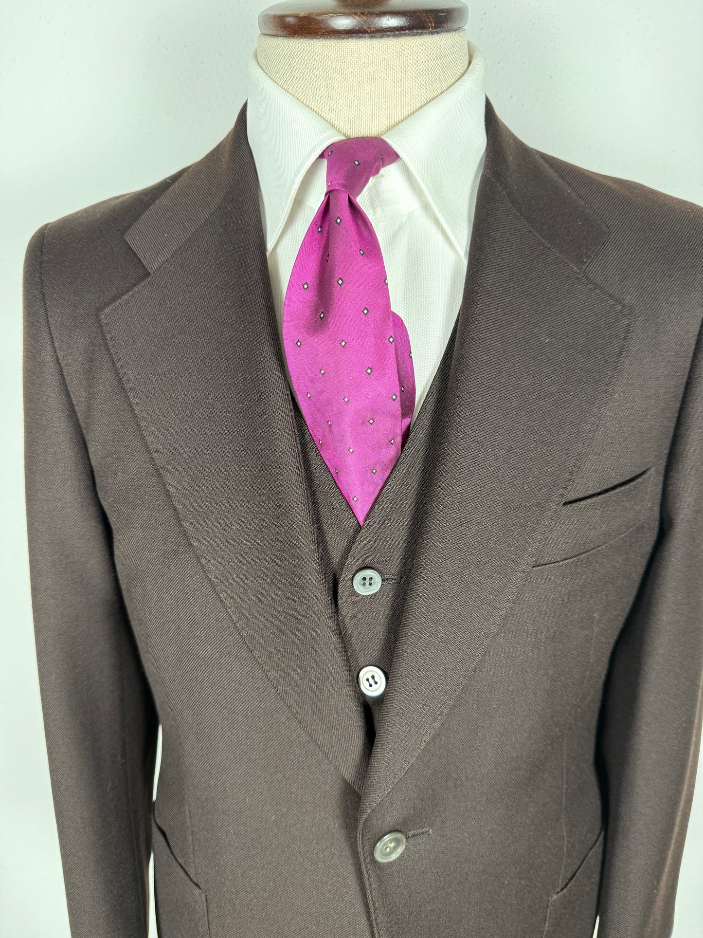 Completo 3 pezzi anni ‘70 a zampa in flanella marrone - tg. 44/46