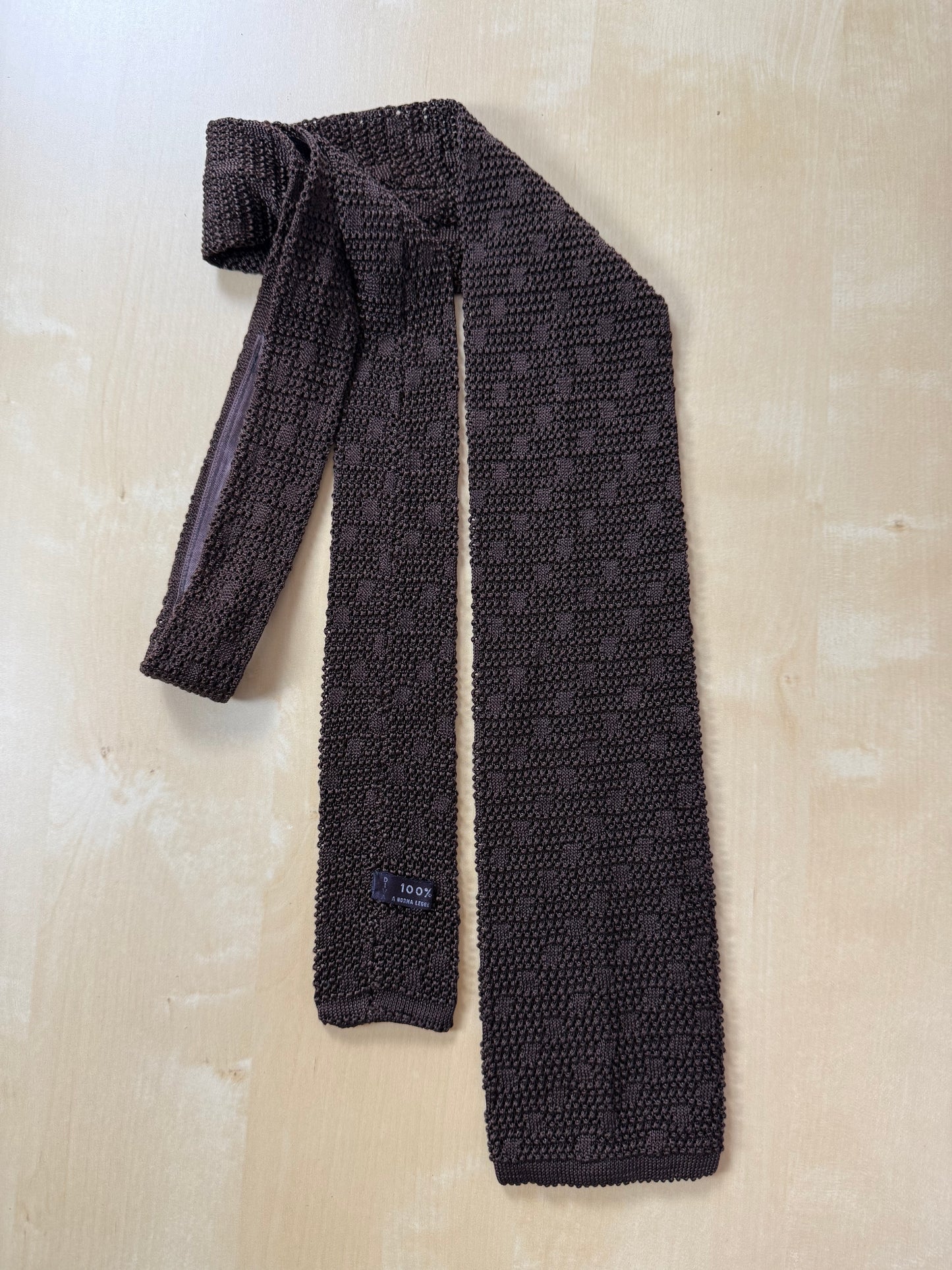 Cravatta tricot in seta marrone anni '70