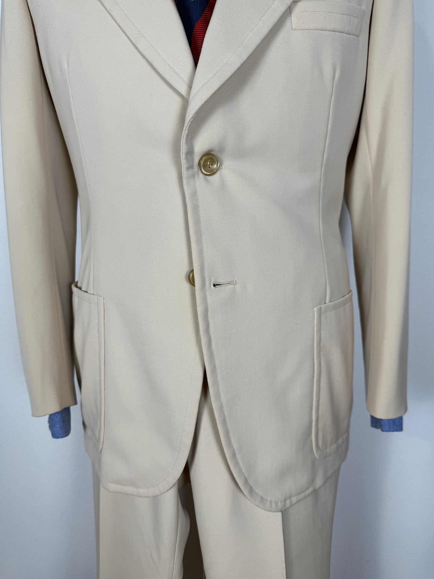 Completo sartoriale anni '70 a zampa in twill color panna - tg. 44/46