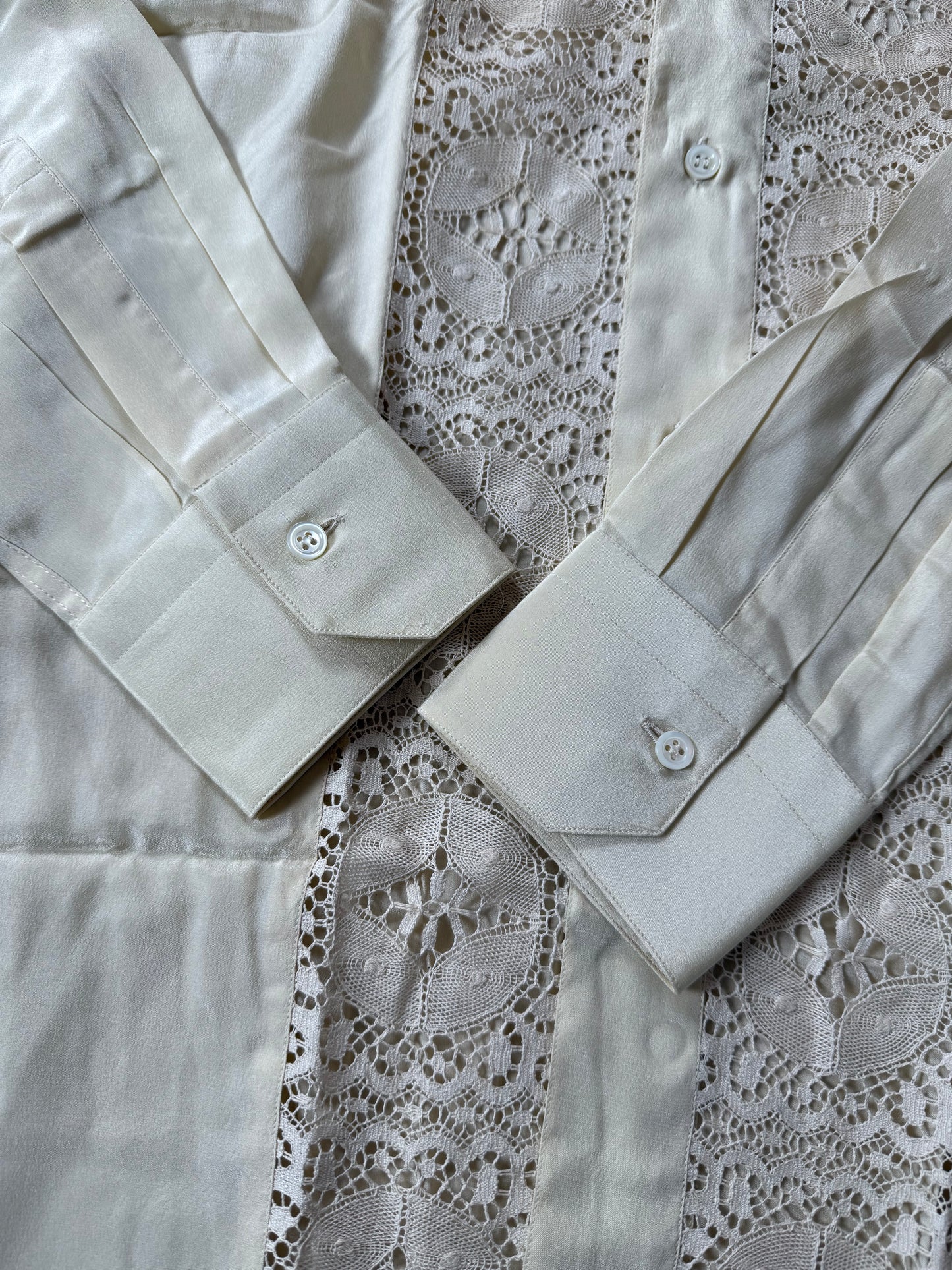 Camicia Pancaldi anni ‘70 pura seta ricamata (NOS) - S, collo 39