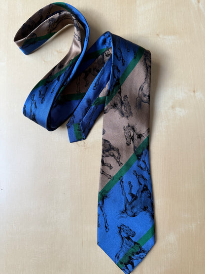 Cravatta vintage con cavalli neri jacquard