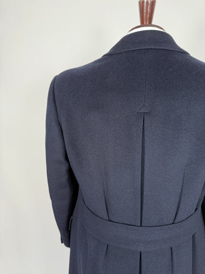 Cappotto in puro cammello blu con soffietto e martingala - tg. 48-52