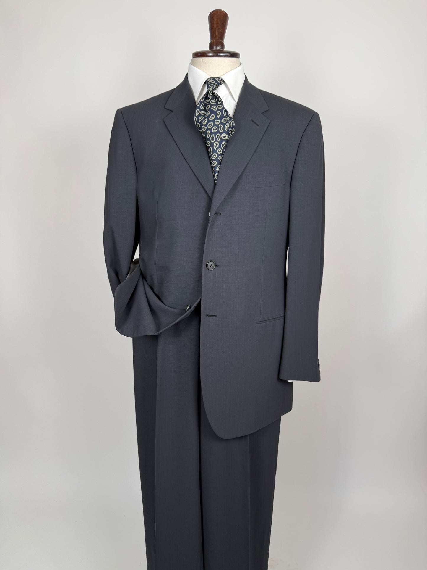 Completo Armani anni '90 fresco lana grigio petrolio - tg. 54