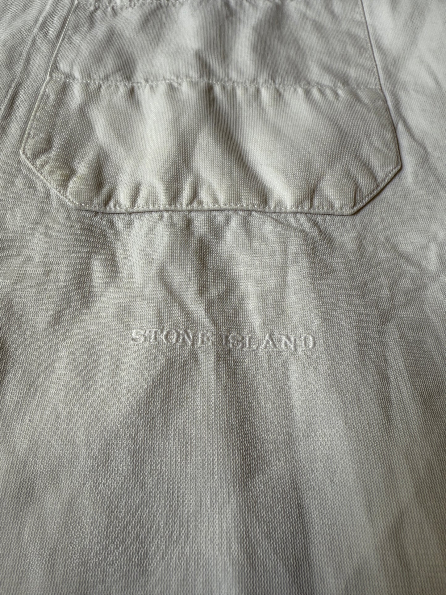 Camicia Stone Island bianca manica corta in cotone e lino (SS 2002) - L