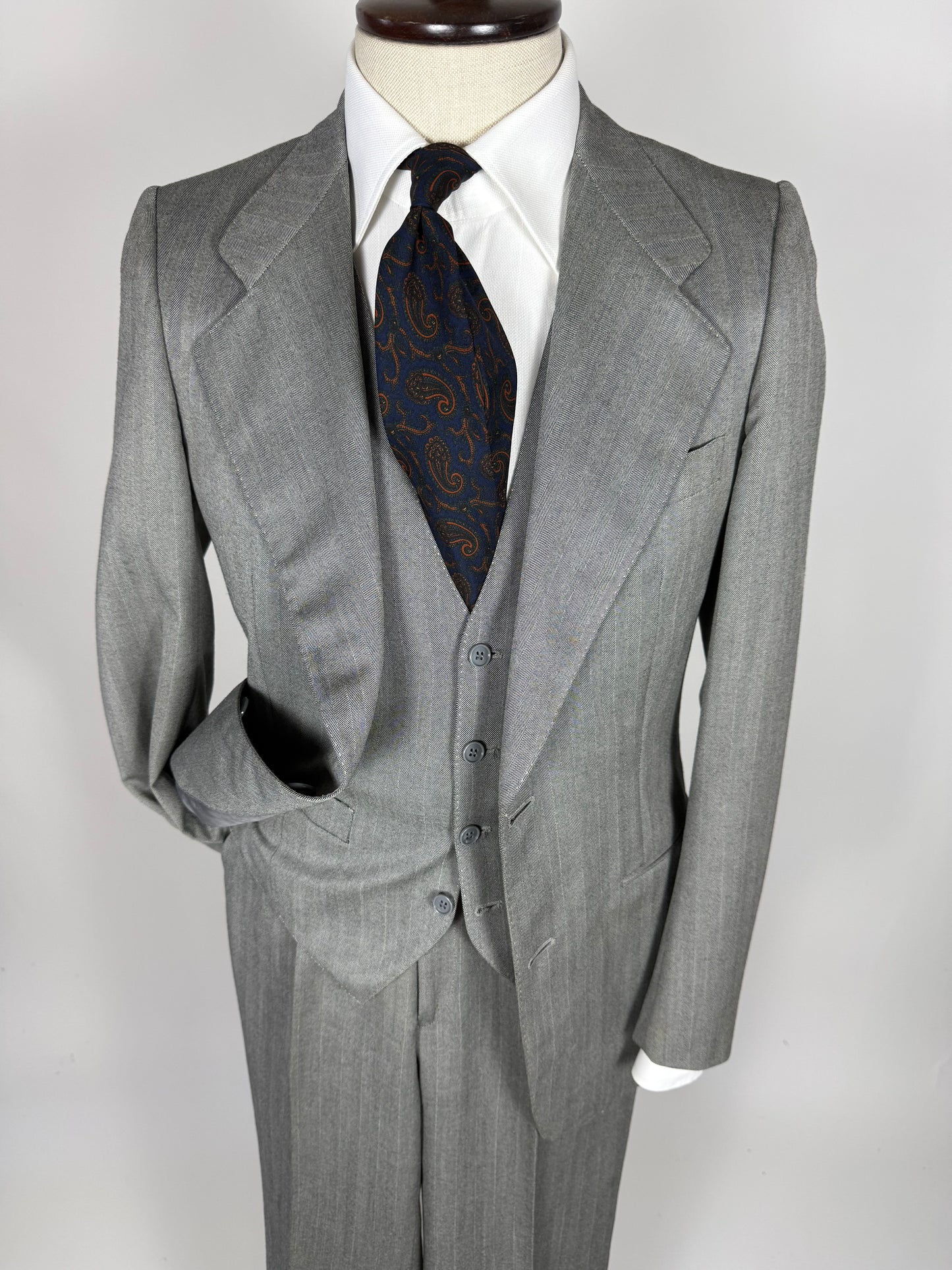 Completo 3 pezzi anni '70 herrigbone grigio - tg. 44