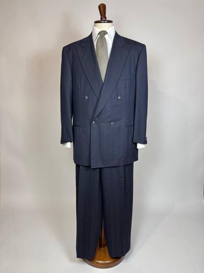 Completo doppiopetto Yves Saint Laurent anni '80 flanella blu - tg. 54/56