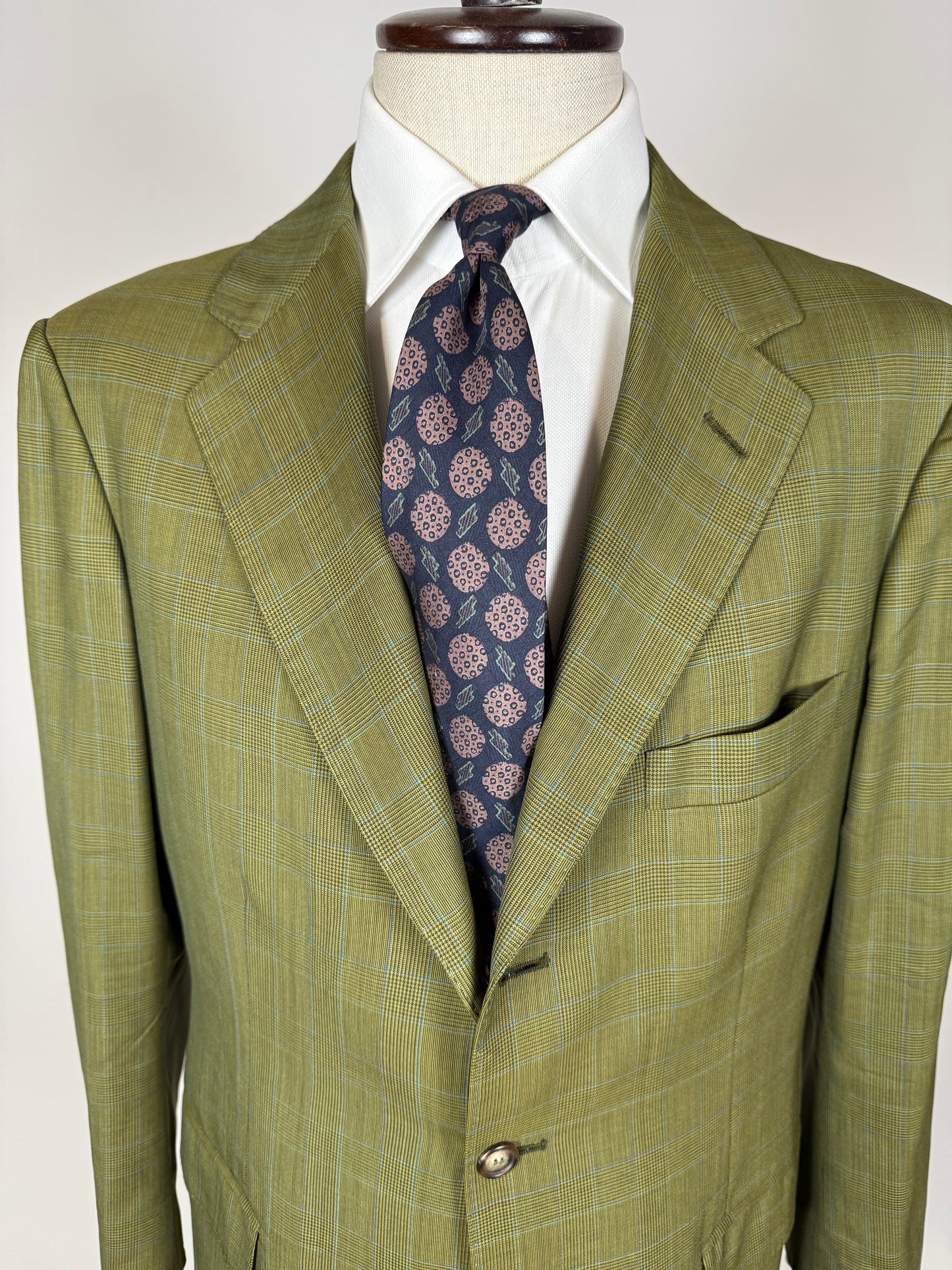 Giacca De Paz fresco lana verde glen check - tg. 52