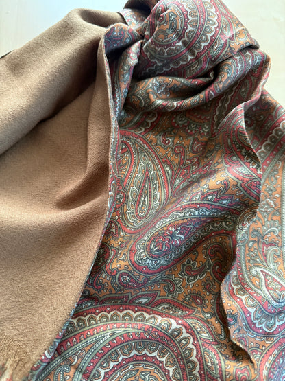 Sciarpa tubolare doppio tessuto in seta e lana