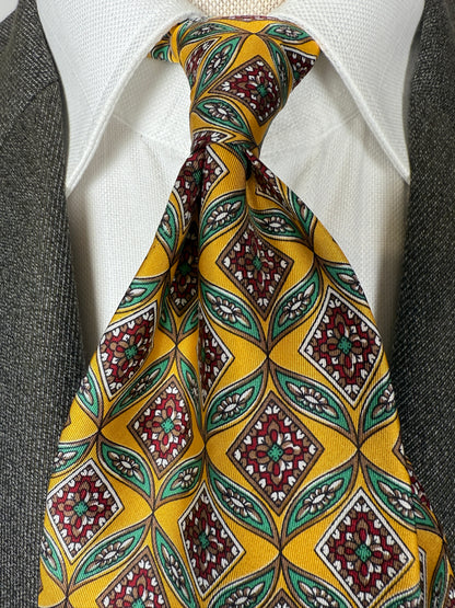 Cravatta vintage fantasia geometrica gialla verde