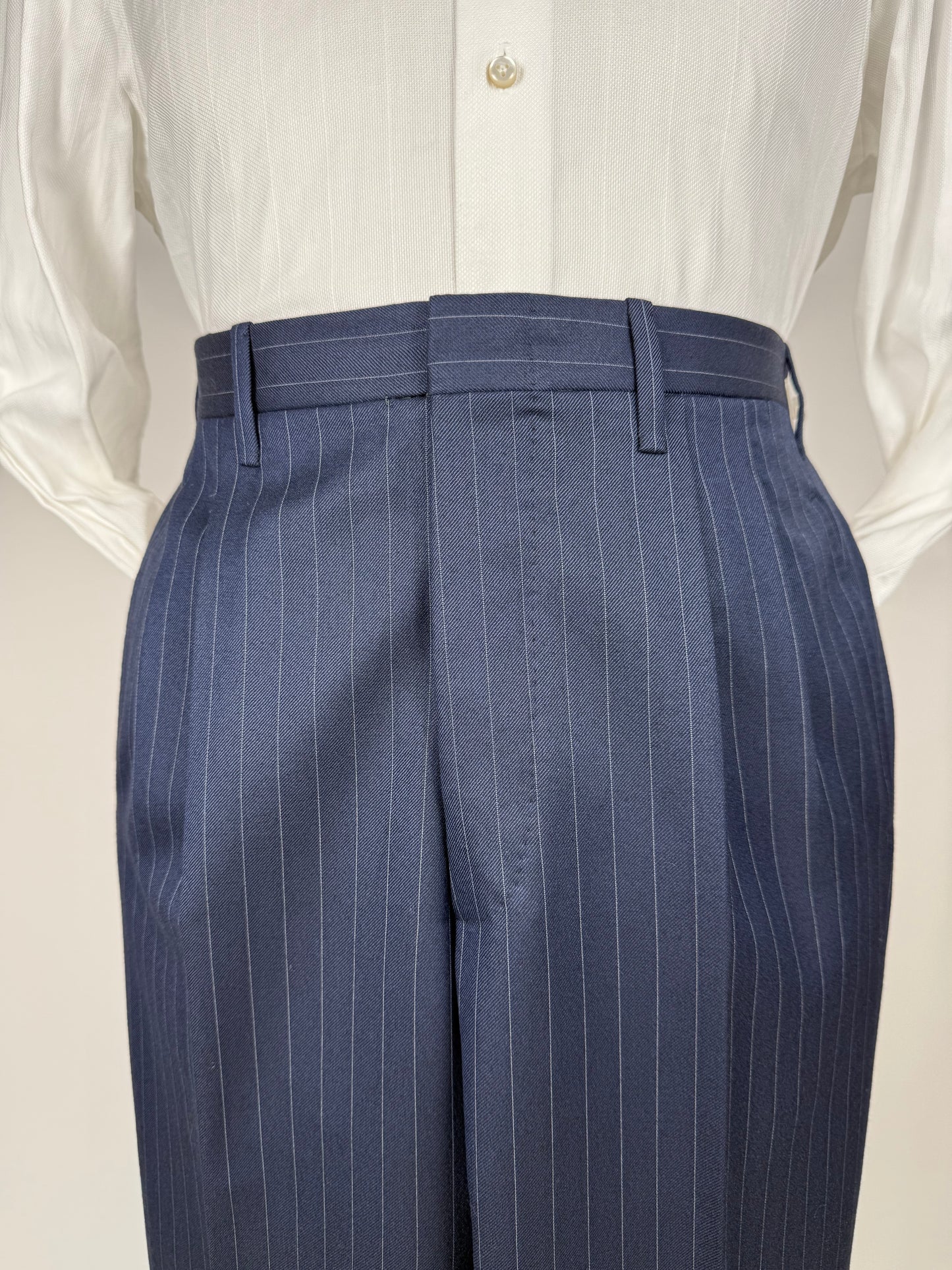 Pantaloni sartoriali flanella pettinata lana e cashmere blu gessato - tg. 50/52