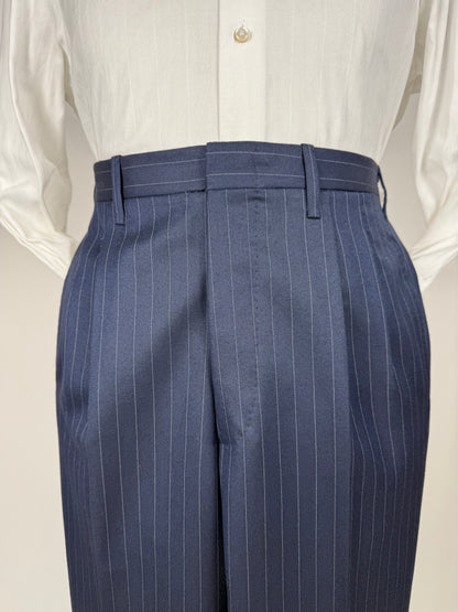 Pantaloni sartoriali flanella pettinata lana e cashmere blu gessato - tg. 50/52