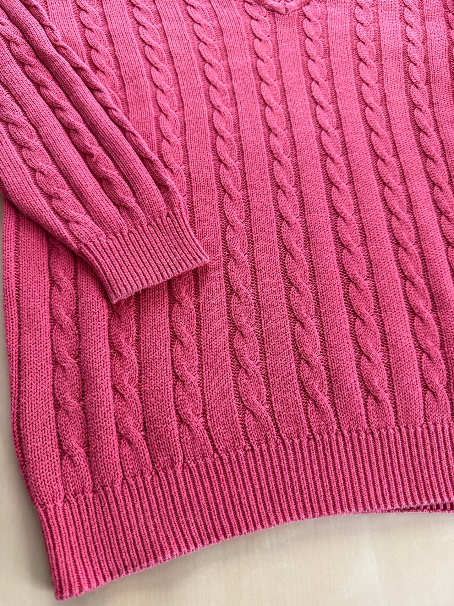 Pullover rosa corallo anni ‘80 100% cotone a trecce - tg. L/XL