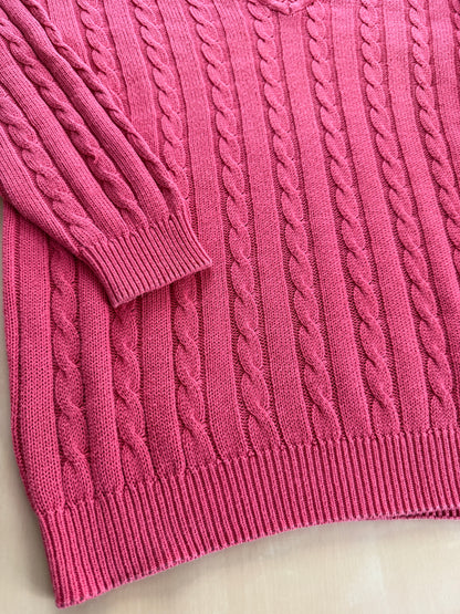 Pullover rosa corallo anni ‘80 100% cotone a trecce - tg. L/XL