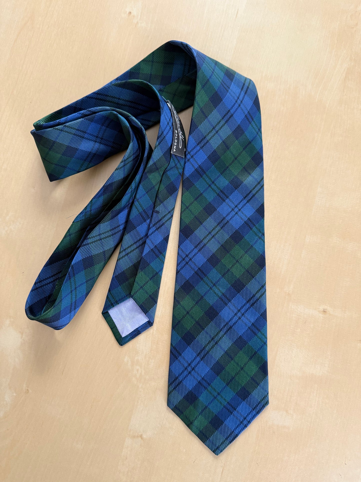 Cravatta Yves Saint Laurent vintage tartan blu e verde