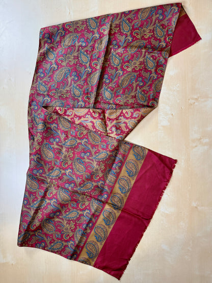 Sciarpa in seta paisley vintage rosso e cachi