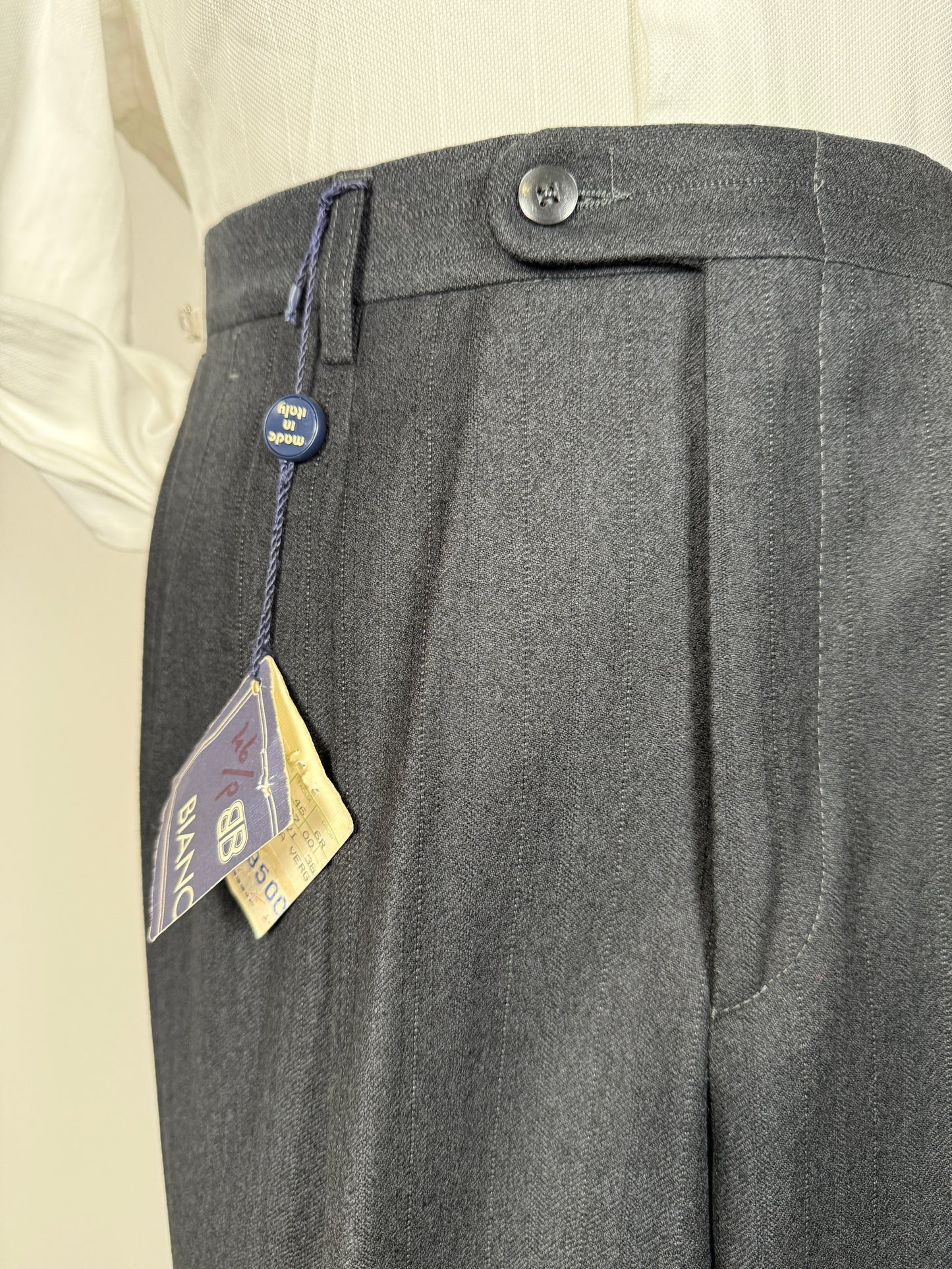 Pantaloni anni ‘70/‘80 flanella antracite trama righe (NOS) - tg. 44/46