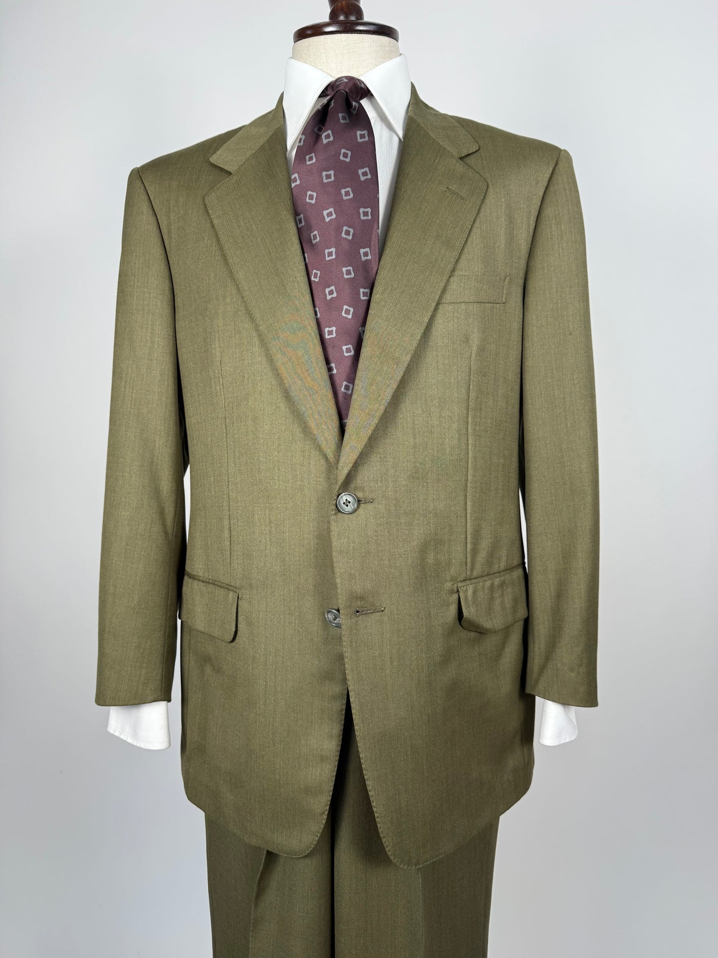 Completo anni ‘80 verde oliva lana pettinata E. Zegna - tg. 48/50