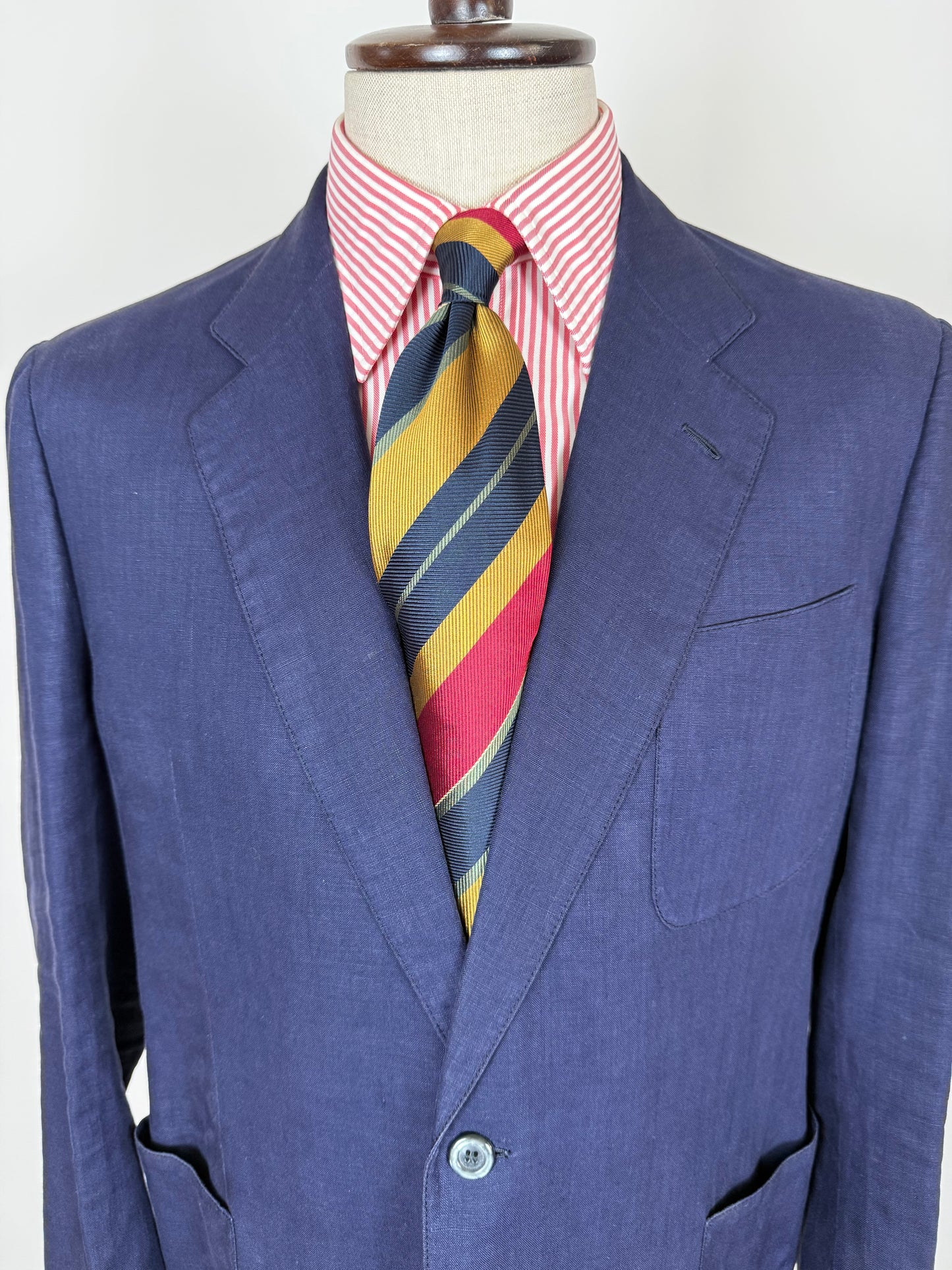 Completo sartoriale anni '70 in lino blu stile workwear - tg. 54