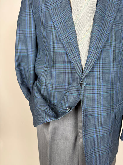 Giacca Valentino anni ‘80 hopsack principe di Galles blu - tg. 50/52