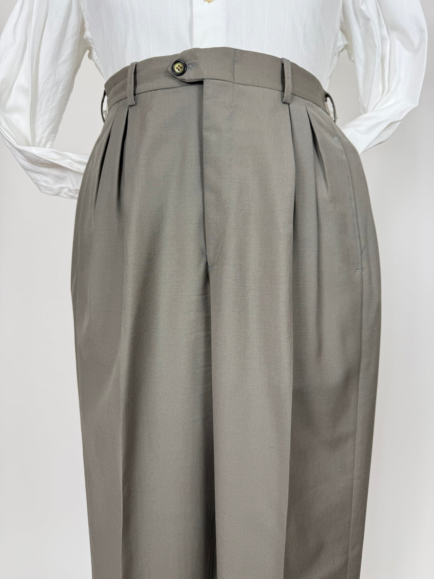 Pantaloni anni '80 fresco lana verde salvia 3 pinces - tg. 46