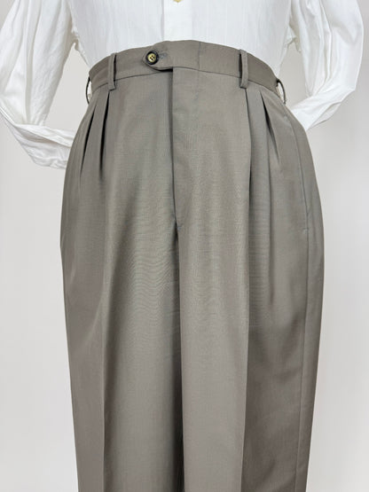 Pantaloni anni '80 fresco lana verde salvia 3 pinces - tg. 46