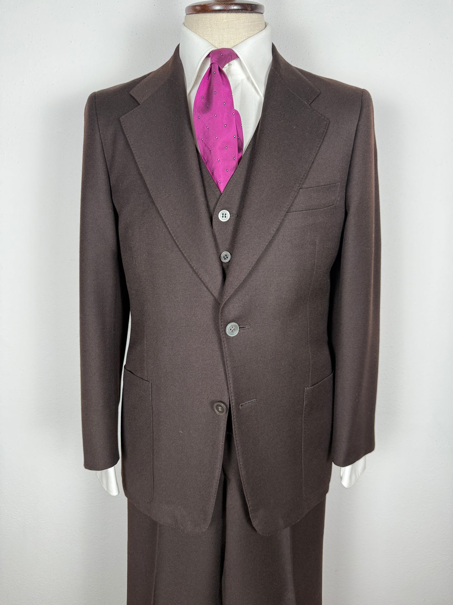 Completo 3 pezzi anni ‘70 a zampa in flanella marrone - tg. 44/46