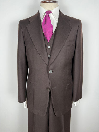 Completo 3 pezzi anni ‘70 a zampa in flanella marrone - tg. 44/46