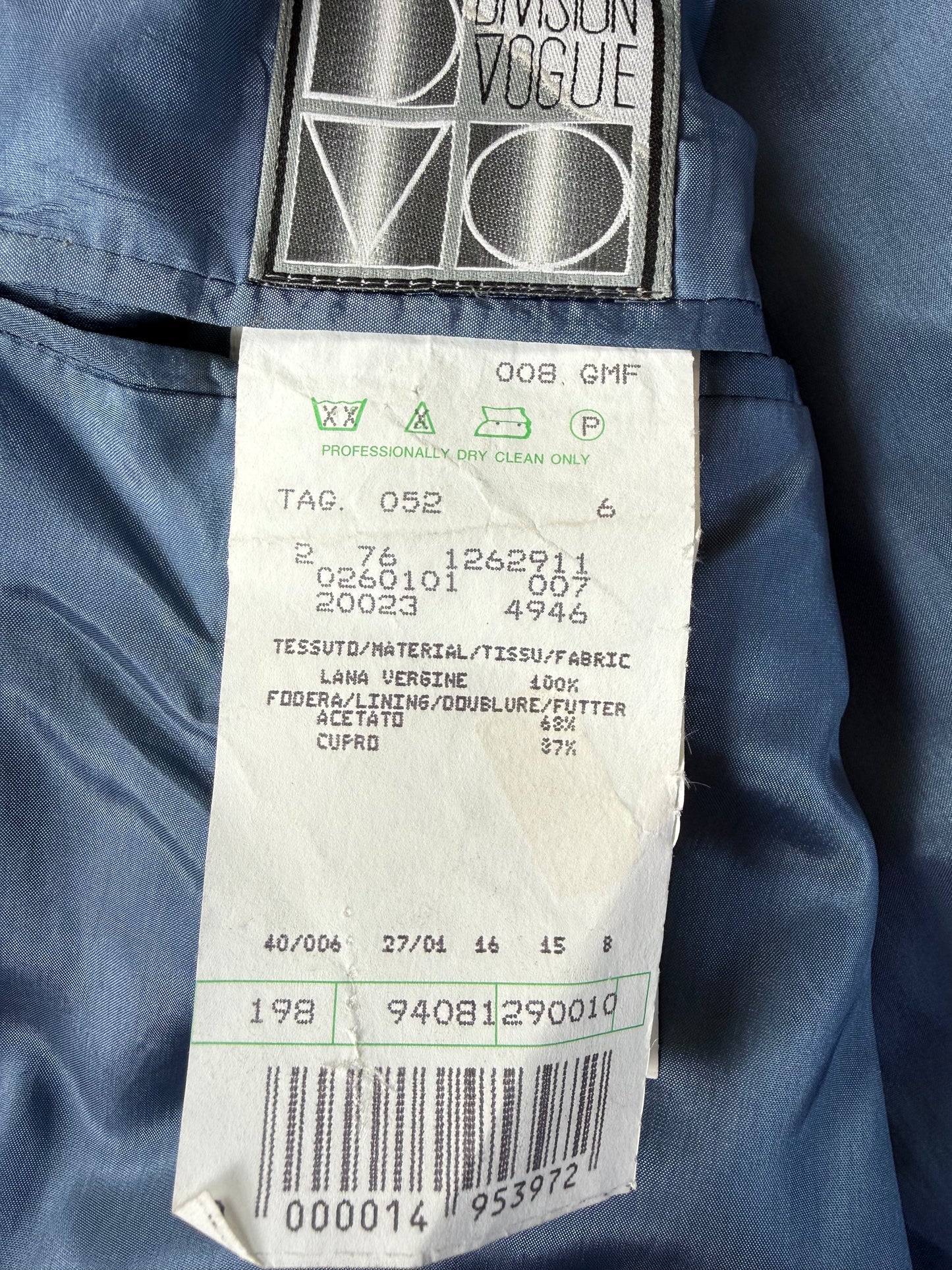 Completo anni '80 fresco lana bluette - tg. 52, pantaloni 48