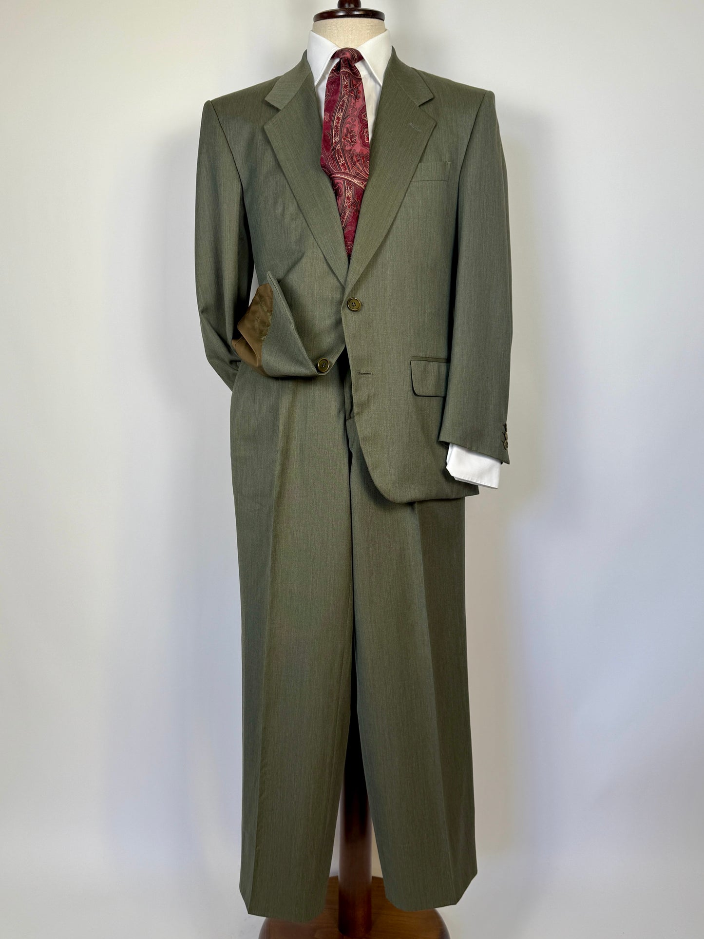 Completo anni ‘80 in lana pettinata verde mélange - tg. 48