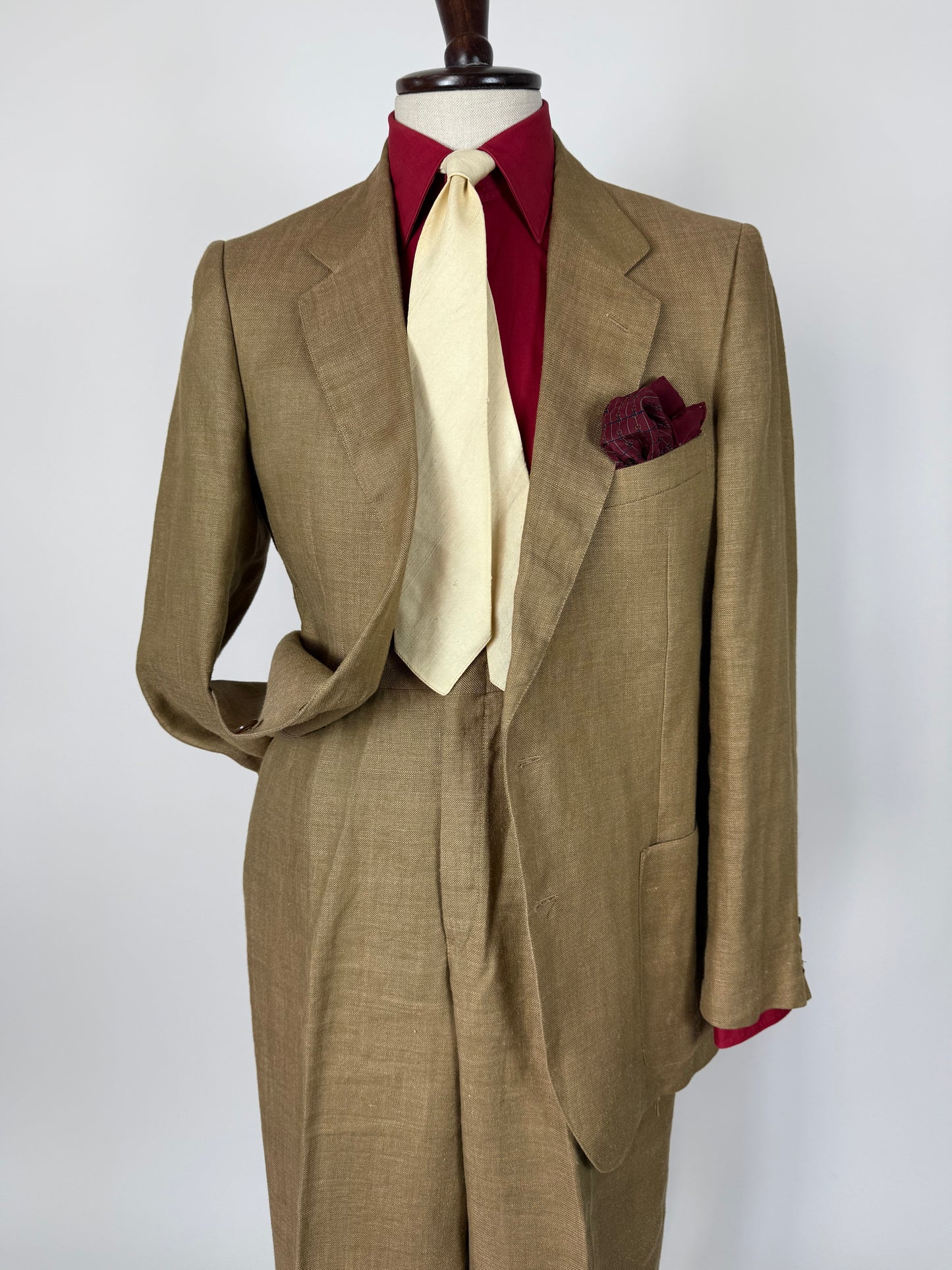 Completo anni '70 misto lino color corda - tg. 50