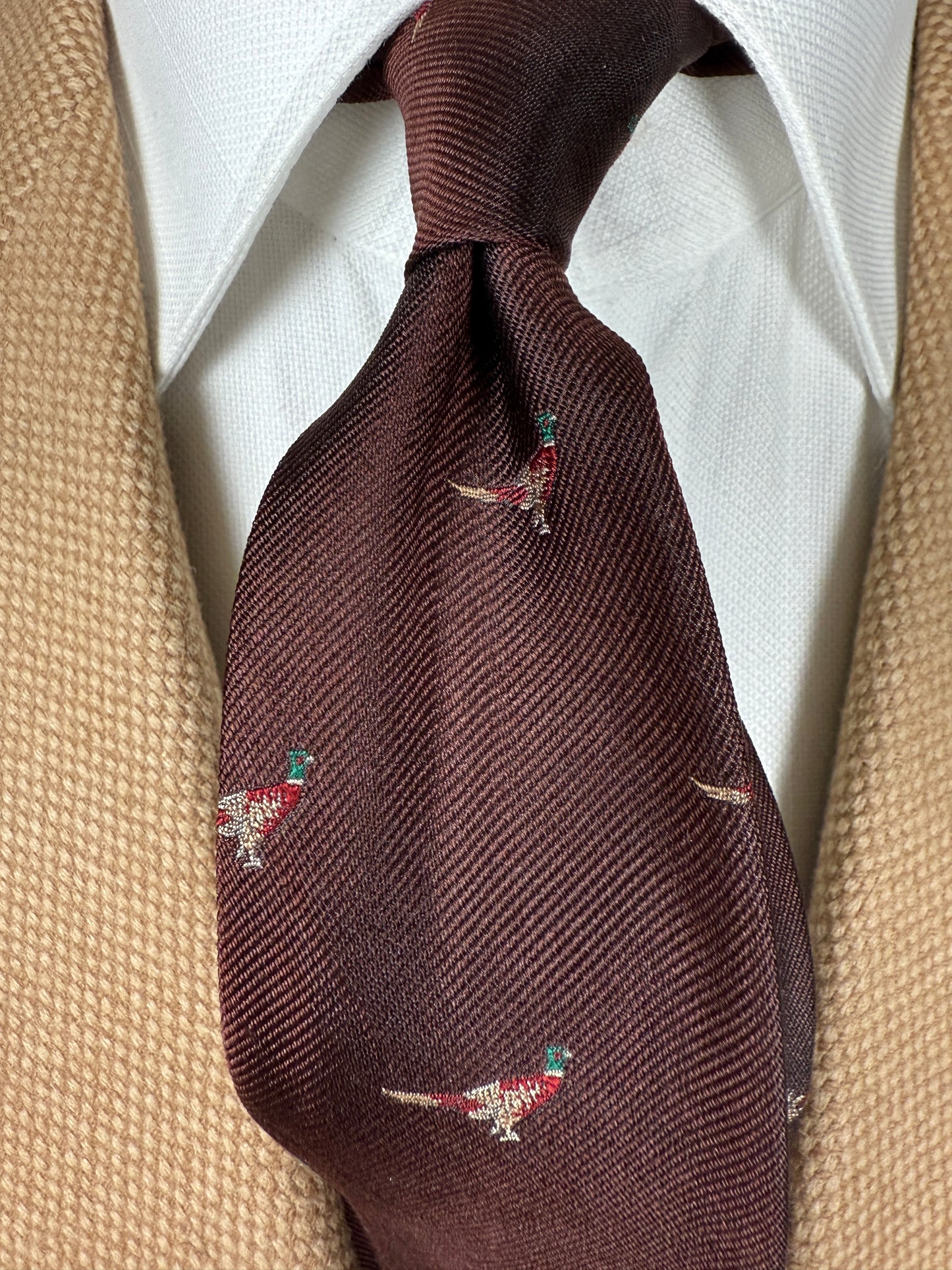 Cravatta De Paz vintage marrone con fagiani