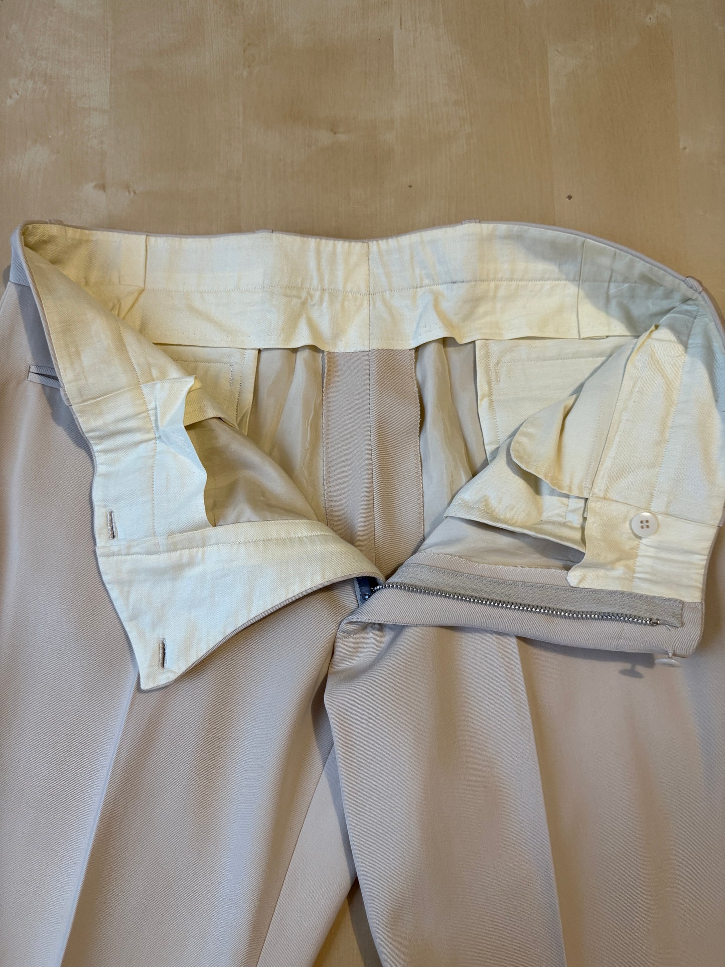 Completo sartoriale anni '70 a zampa in twill color panna - tg. 44/46