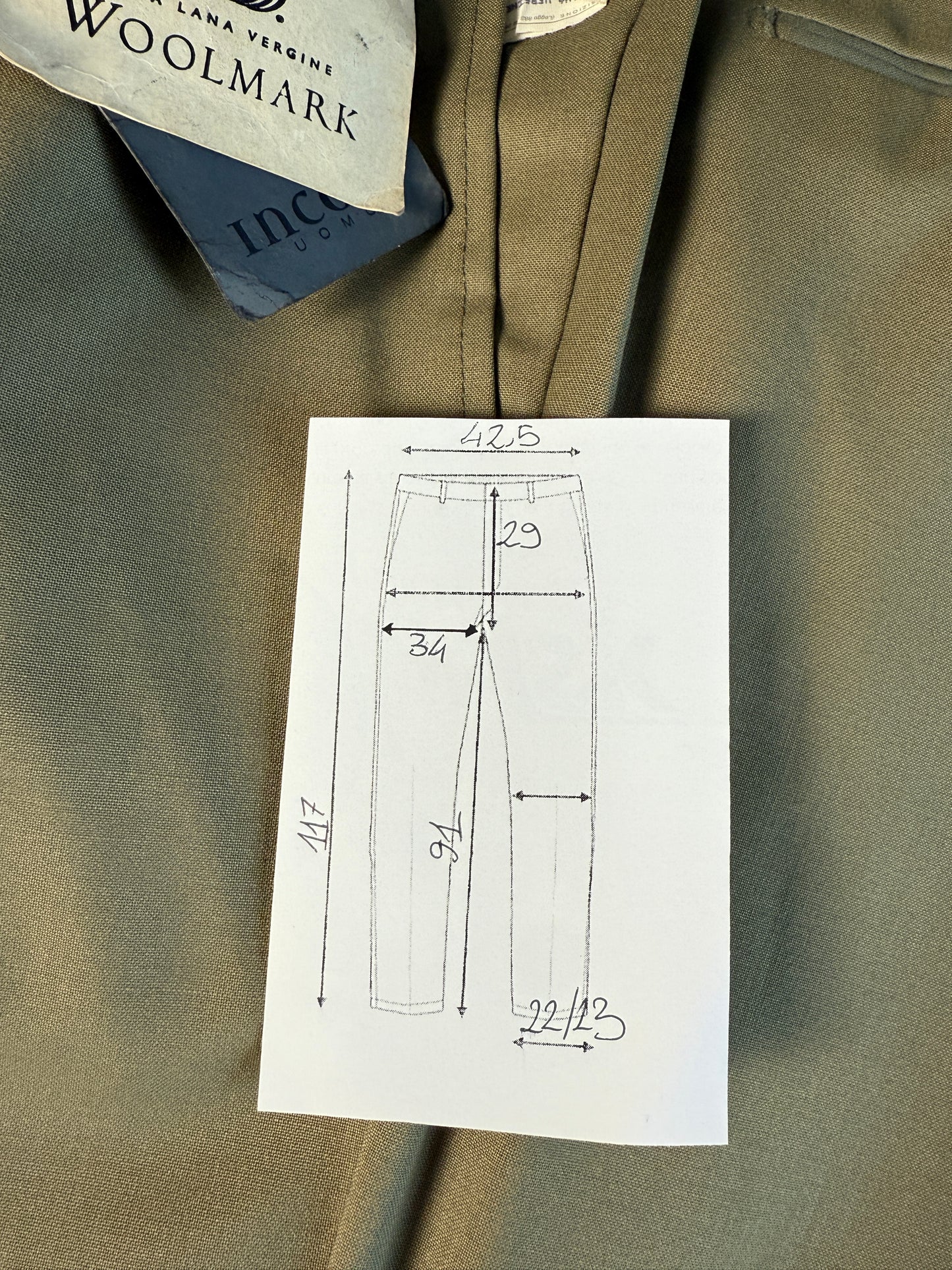 Pantalone anni ‘90 fresco lana verde salvia (NOS) - tg. 48