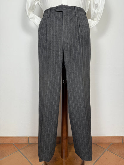 Completo doppiopetto sartoriale anni ‘70 in flanella grigio gessato - tg. 50/52 drop basso