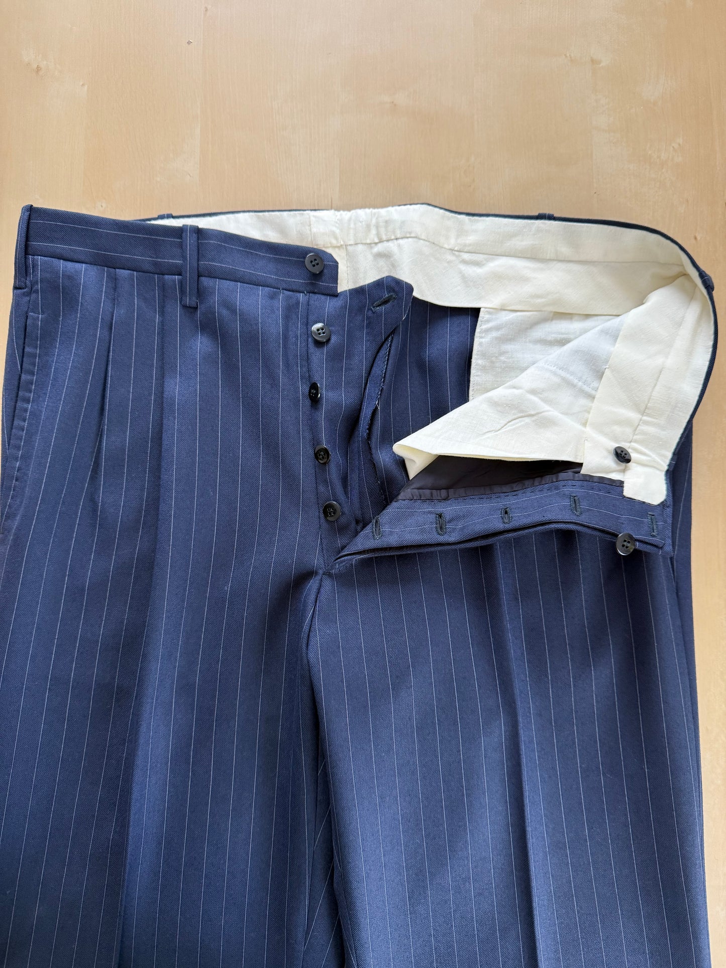 Pantaloni sartoriali flanella pettinata lana e cashmere blu gessato - tg. 50/52