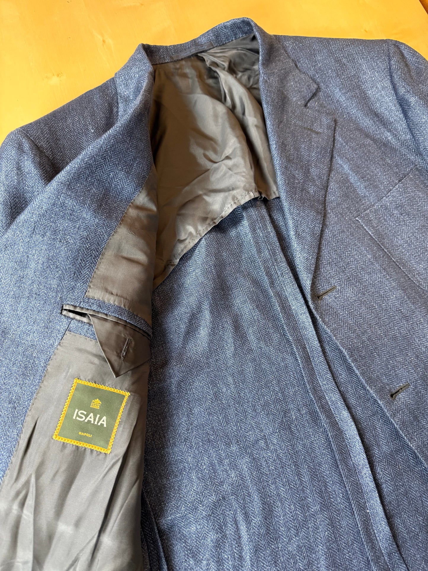 Giacca Isaia in puro lino spigato blu china - tg. 56