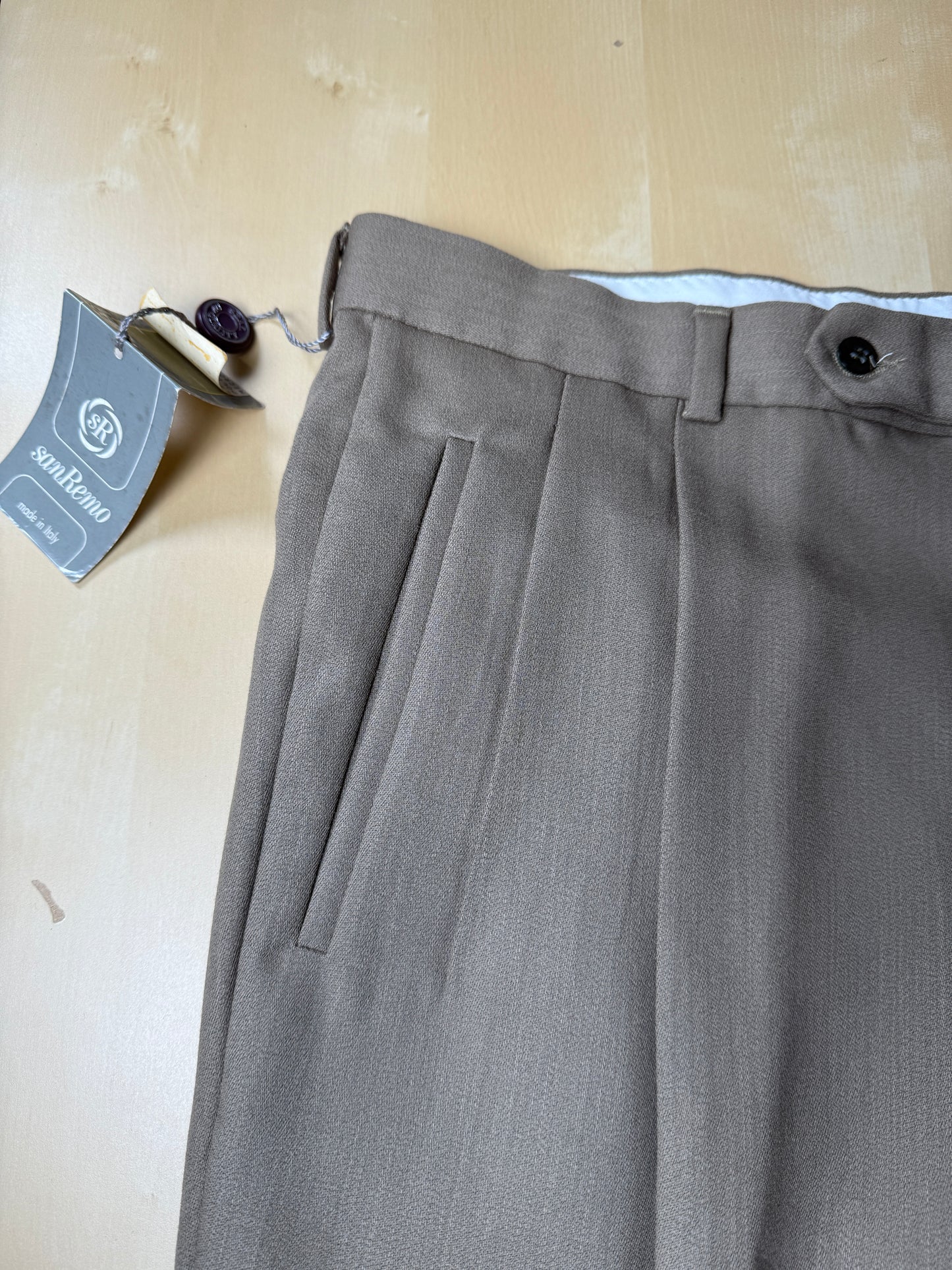 Pantaloni anni ‘80 lana pettinata cachi - tg. 52/54