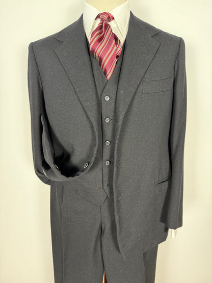 Completo 3 pezzi sartoriale anni ‘60/‘70 in flanella antracite - tg. 50