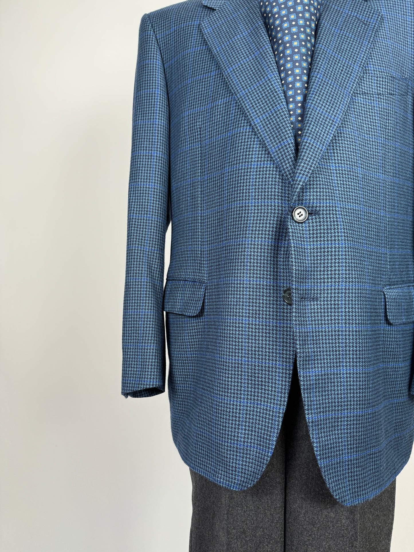 Giacca anni ‘80 pied-de-poule finestrato blu lana e cashmere - tg. 54/56