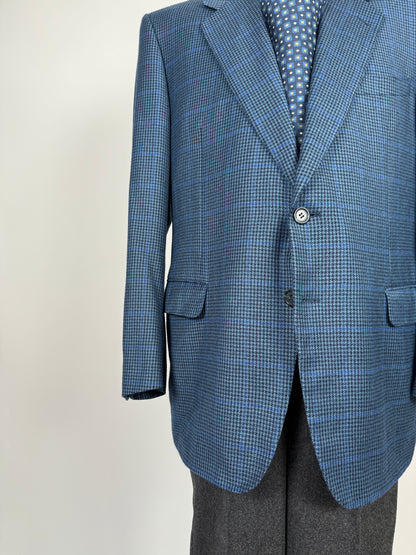 Giacca anni ‘80 pied-de-poule finestrato blu lana e cashmere - tg. 54/56